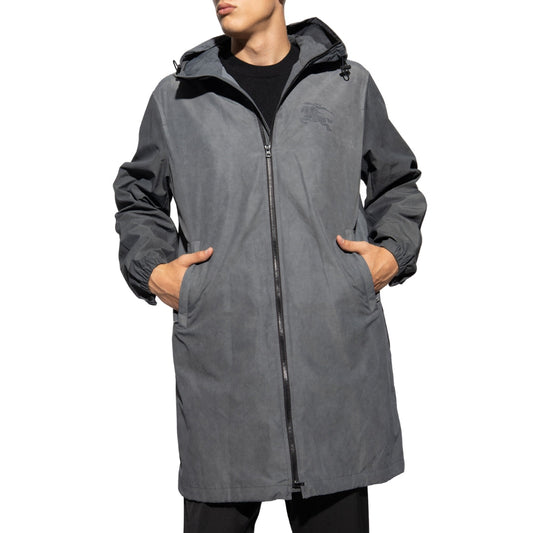 BURBERRY 8071566 Burberry Logo Printed Zipped Hooded Coat Grey JACKET MALE S