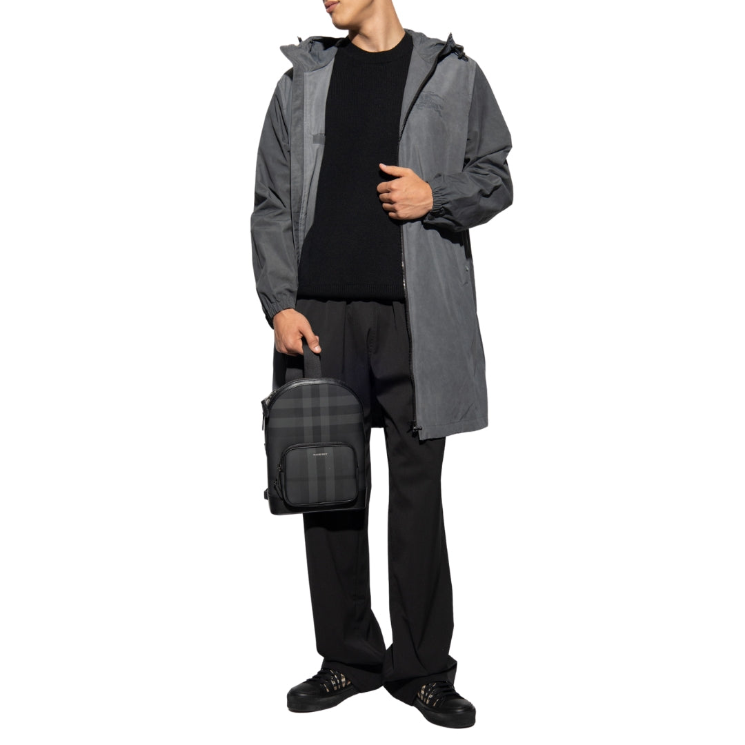 BURBERRY 8071566 Burberry Logo Printed Zipped Hooded Coat Grey JACKET MALE S