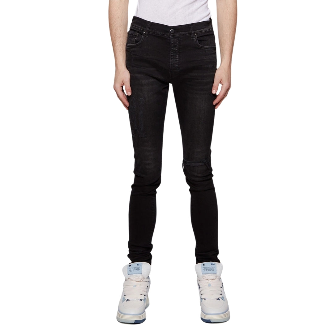 Amiri Slim Fit Distressed Amiri Logo Aged Black Denim Jeans W31 L32 / 32L