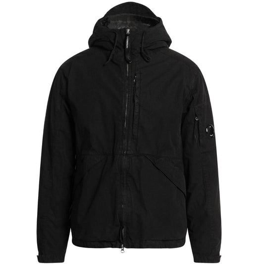C P Company 50 Fili Rubber Hooded Black Jacket