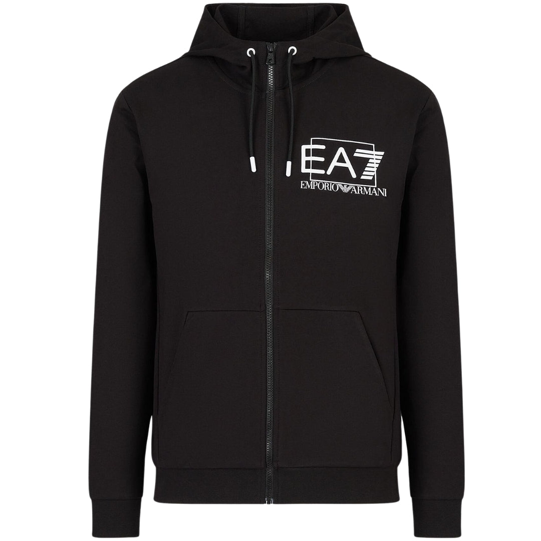 EA7 Box Brand Logo Black Zip-Up Hoodie