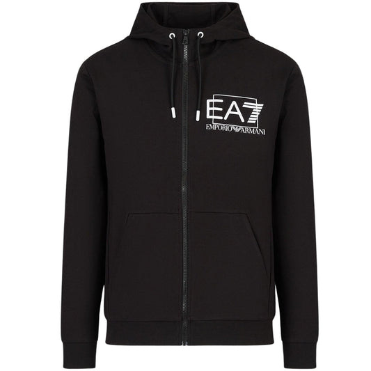 EA7 Box Brand Logo Black Zip-Up Hoodie