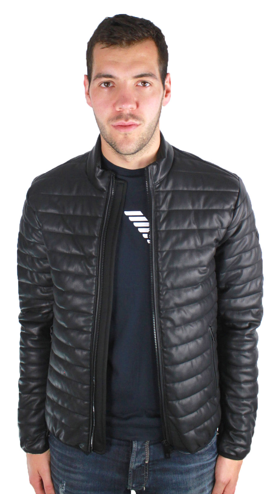 Armani Jeans Padded Biker Black Jacket - Nova Clothing