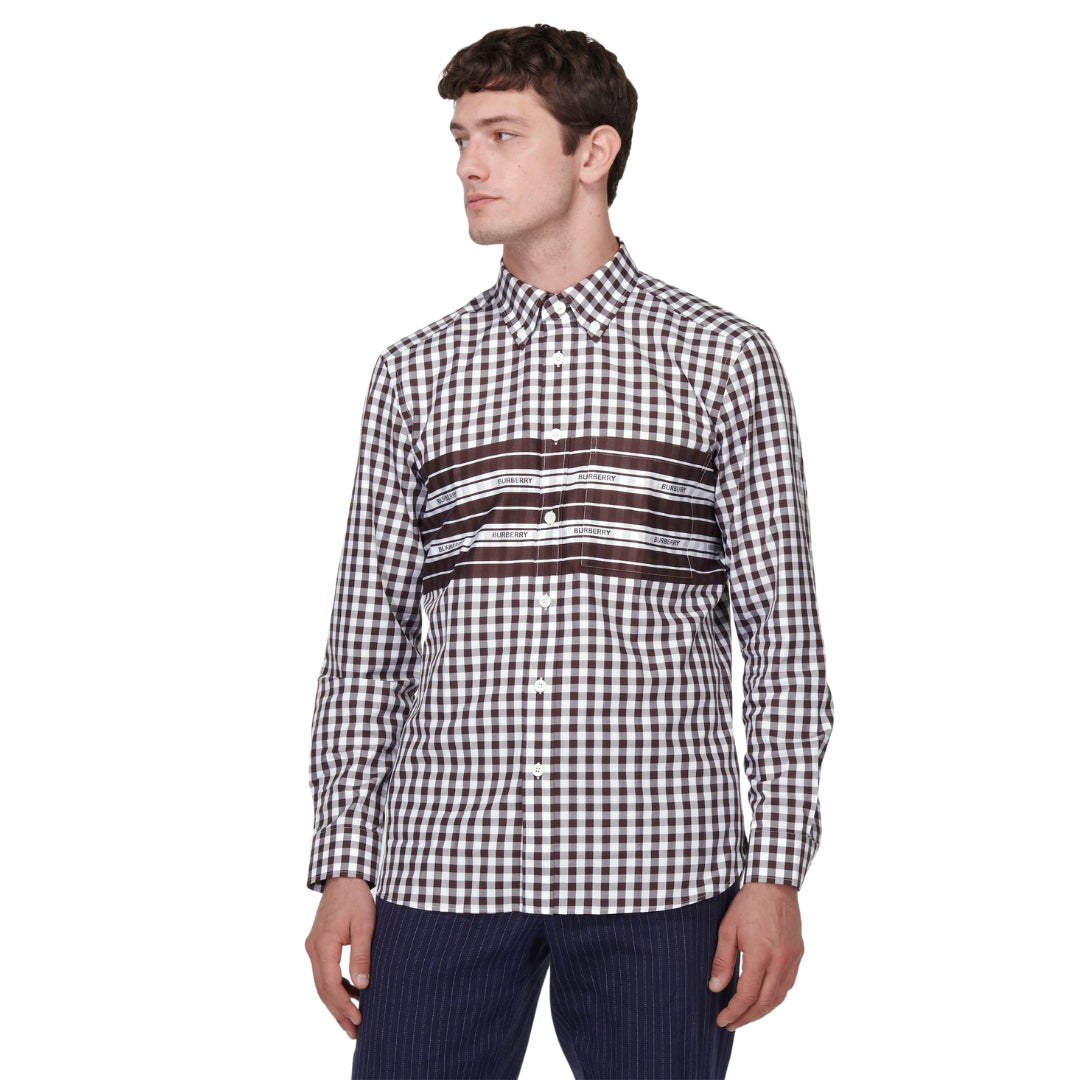 BURBERRY 8070867 Burberry Cotton Poplin Check Shirt DARK BURGANDY CASUAL SHIRT MALE S