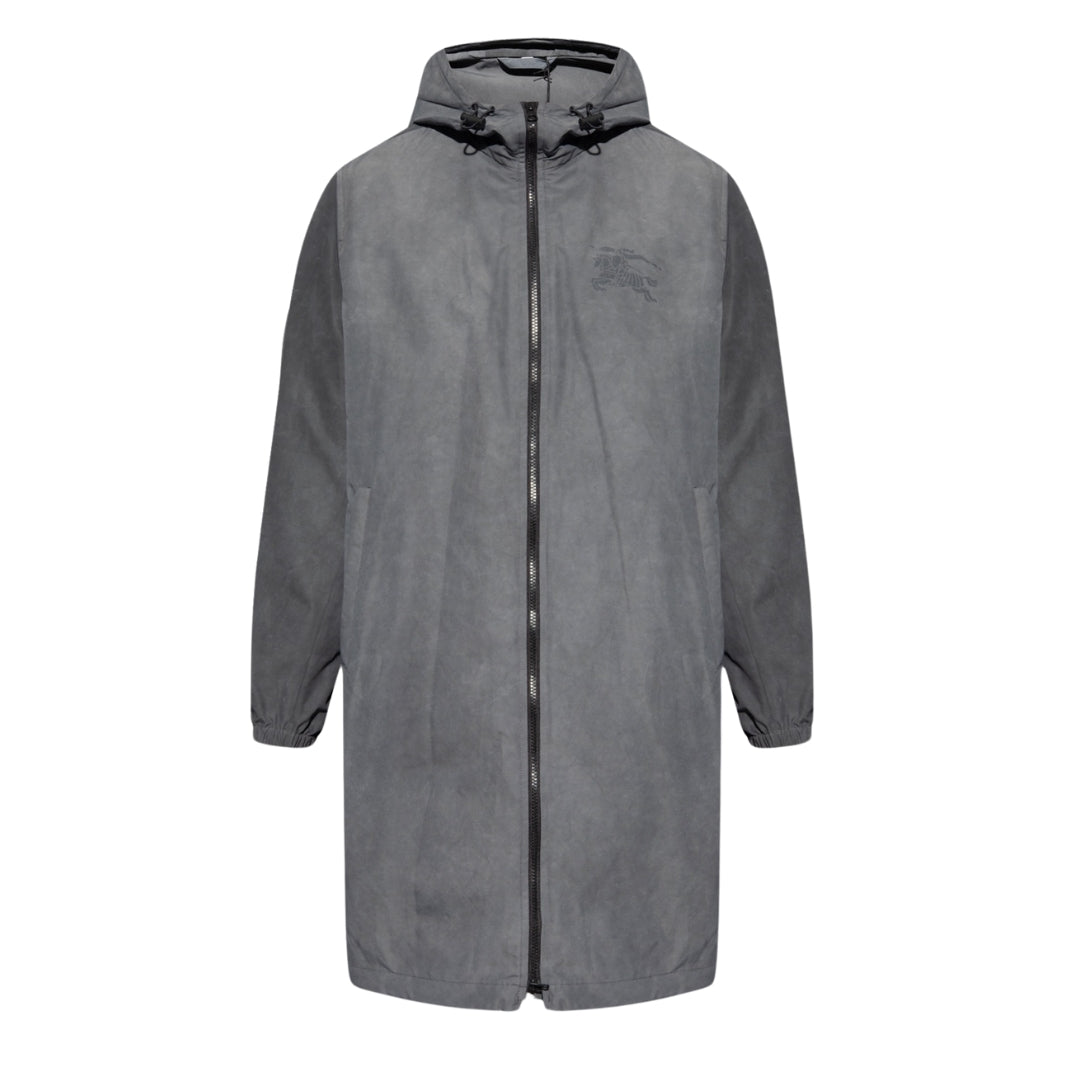 BURBERRY 8071566 Burberry Logo Printed Zipped Hooded Coat Grey JACKET MALE S