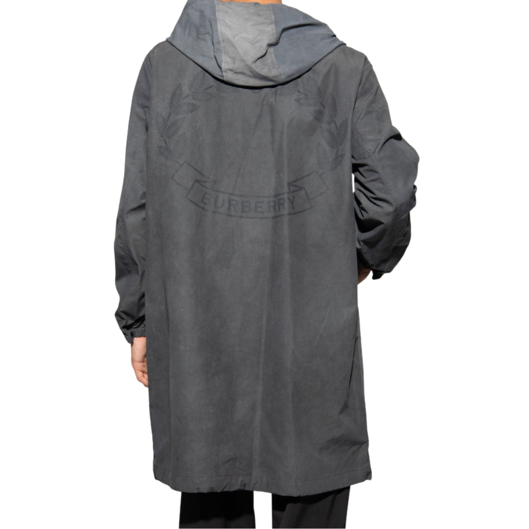 BURBERRY 8071566 Burberry Logo Printed Zipped Hooded Coat Grey JACKET MALE S