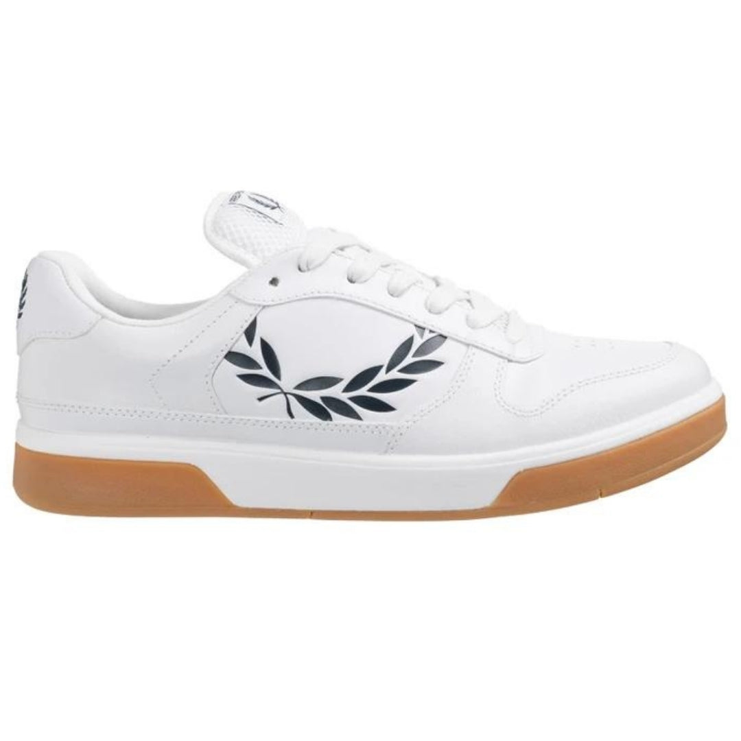 Fred Perry B300 Textured Leather White Trainers UK 8