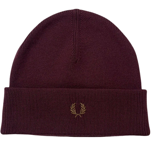 Fred Perry Graphic Branded Logo Merino Wool Oxblood Beanie One Size