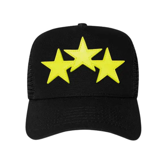 Amiri Three Star Trucker Hat in Black Lime