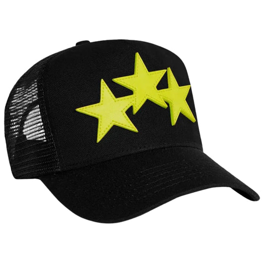 Amiri Three Star Trucker Hat in Black Lime