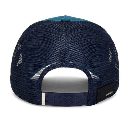 Amiri Script Logo Teal Blue Trucker Hat One Size