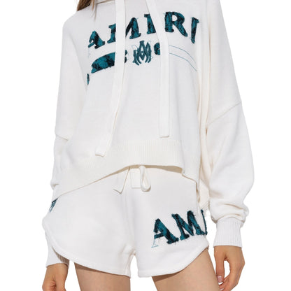 Amiri Leopard MA Bar Logo White Knitted Hoodie XS