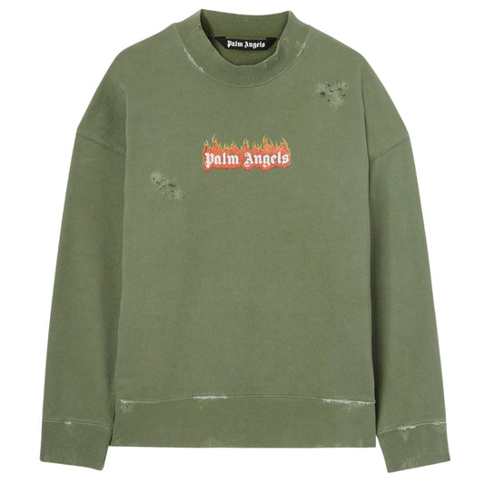 Palm Angels Burning Logo Green Sweatshirts Male