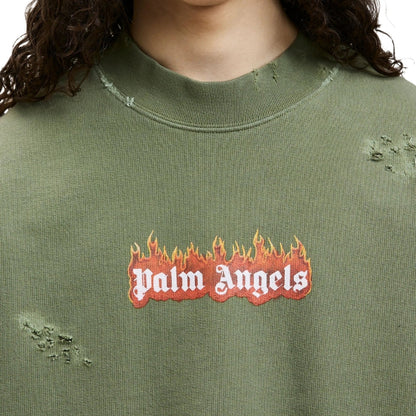 Palm Angels Burning Logo Green Sweatshirts Male