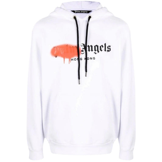 Palm Angels Hong Kong Sprayed Logo White Hoodie