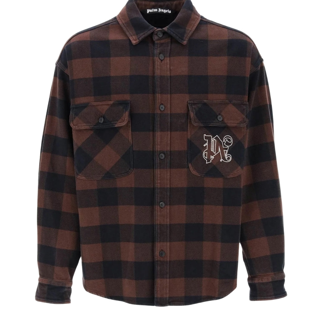 Palm Angels Pa Monogram Check Overshirt Brown IT48