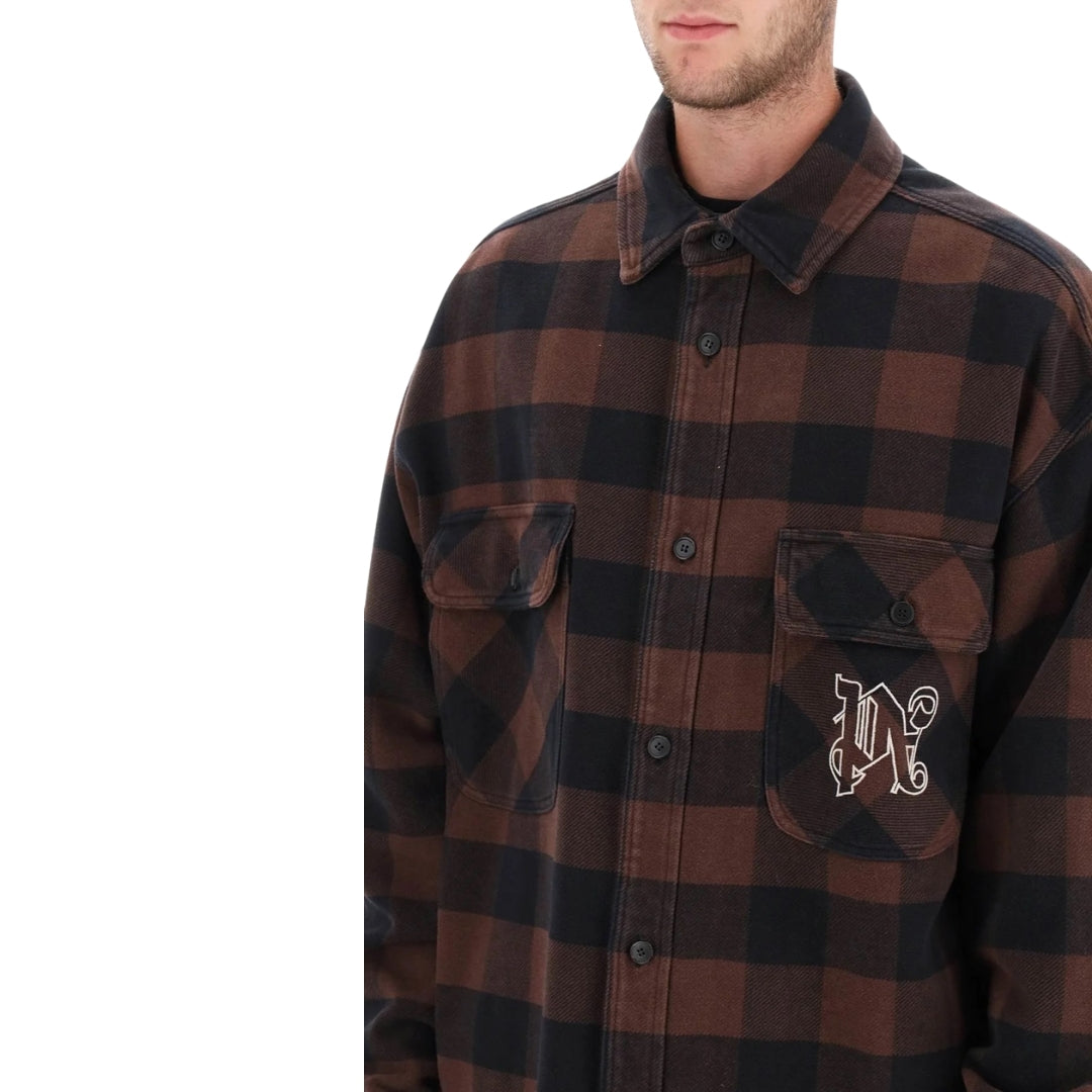 Palm Angels Pa Monogram Check Overshirt Brown IT48