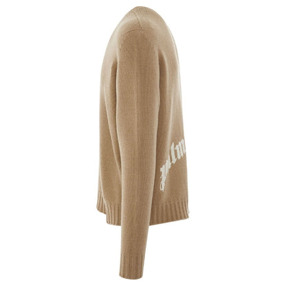 Palm Angels Curved Logo Beige Knitted Jumper S
