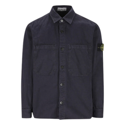 Stone Island Organic Panama Cotton Blue Overshirt