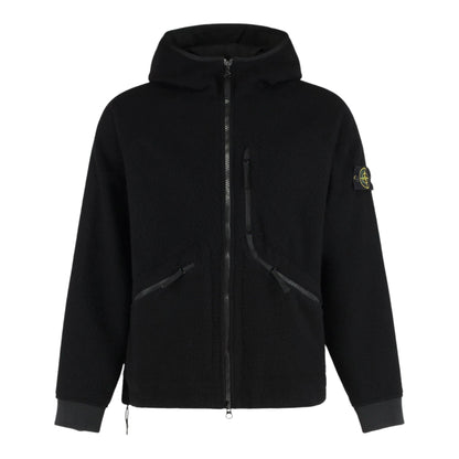 Stone Island Virgin Wool And Nylon Black Ratinated Jacket