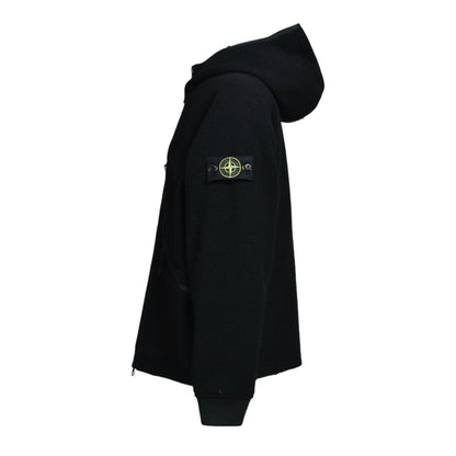 Stone Island Virgin Wool And Nylon Black Ratinated Jacket