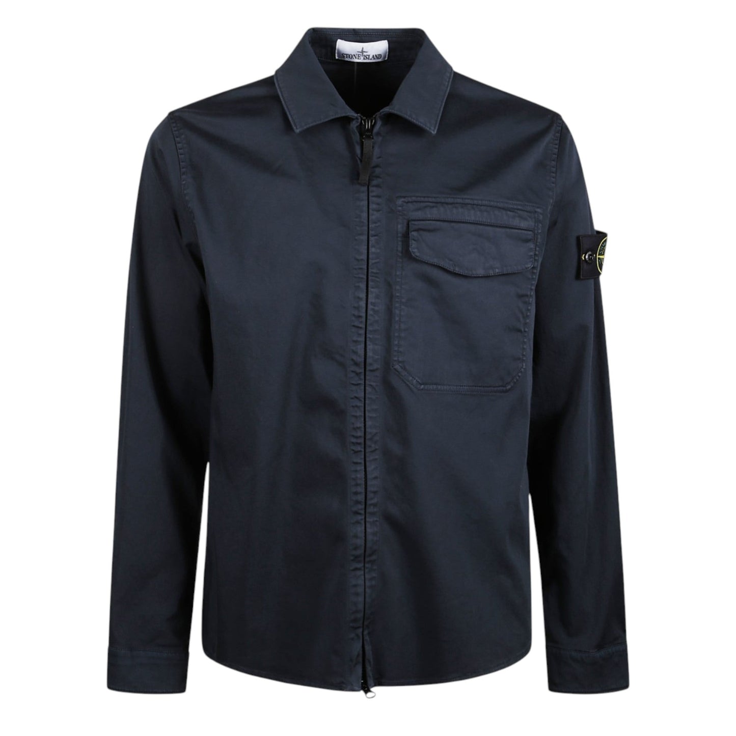 Stone Island Organic Cotton Satin Zip Up Navy Overshirt
