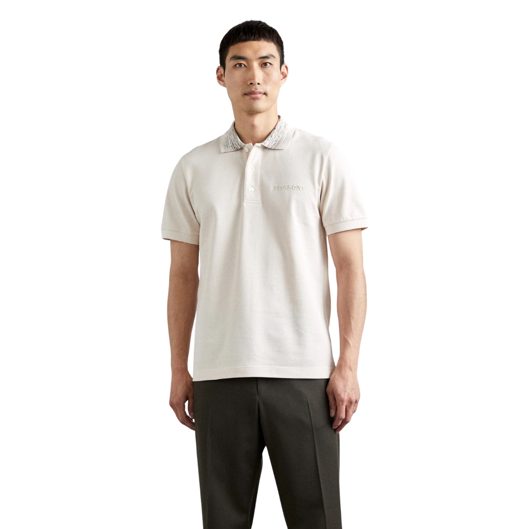 Missoni Short Sleeve Polo Off White With Orange Tones Space Dyed XL