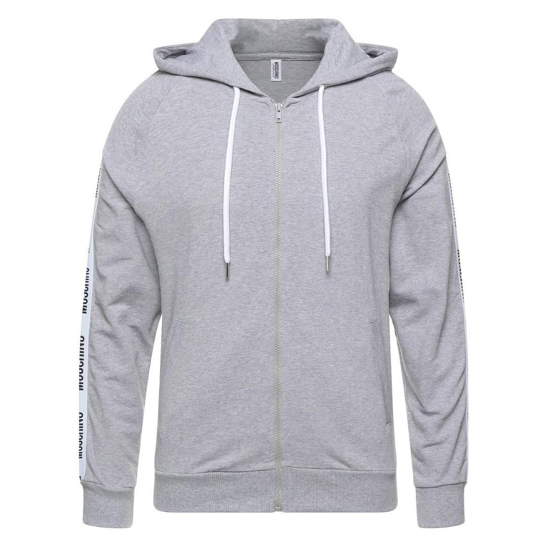 Moschino Brand Tape Logo Grey Zip Hoodie