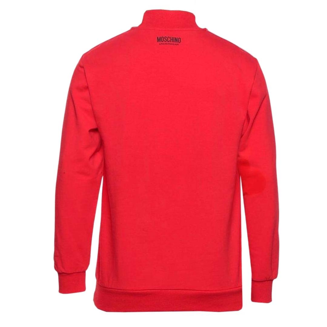 Moschino Quarter Zip Tape Logo Red Sweater