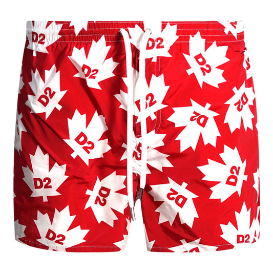 Dsquared2 All-over Maple Leaf Logo Red Swim Shorts