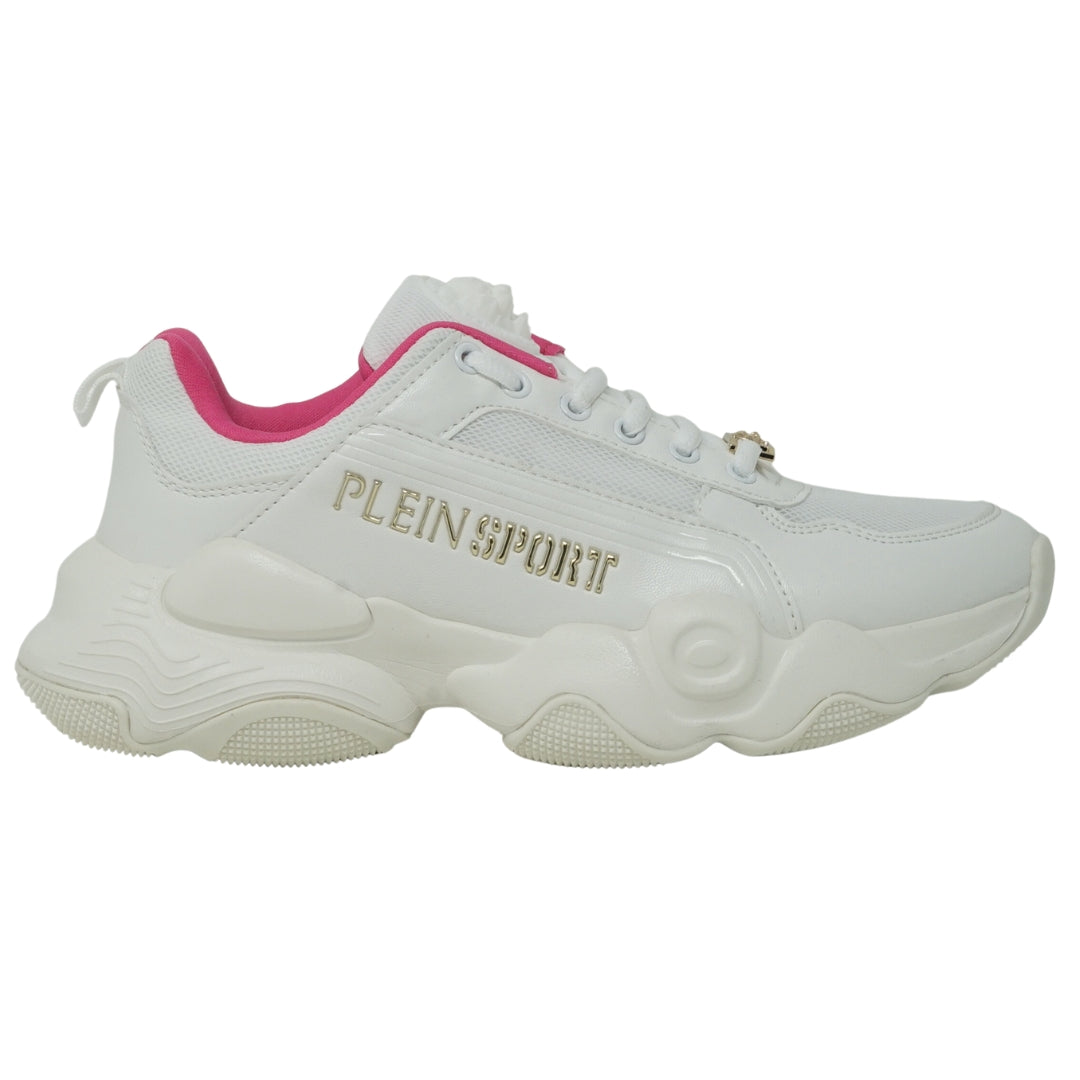 Plein Sport Gold Branded Logo White Sneakers DIPS1006 01