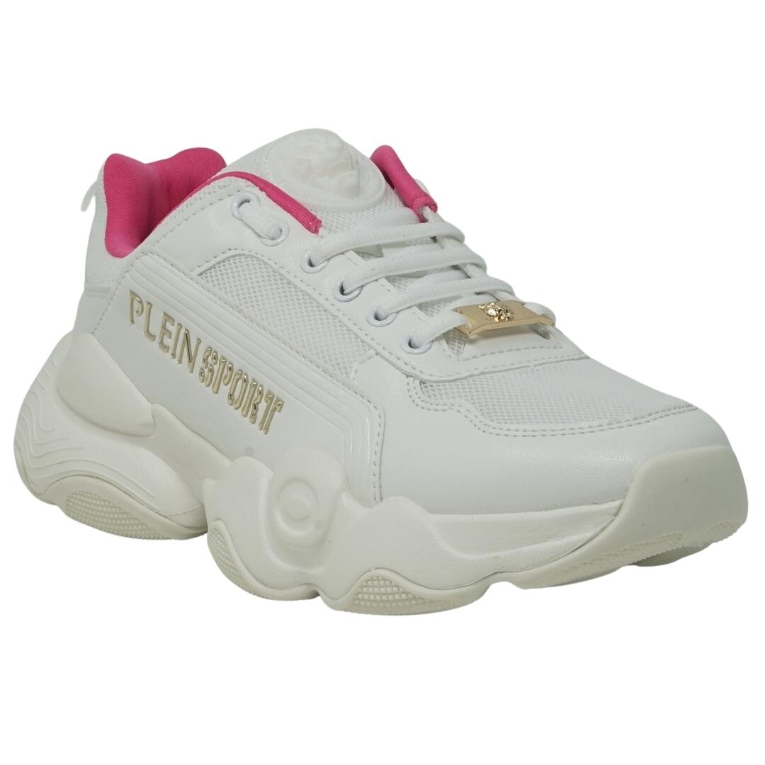 Plein Sport Gold Branded Logo White Sneakers DIPS1006 01