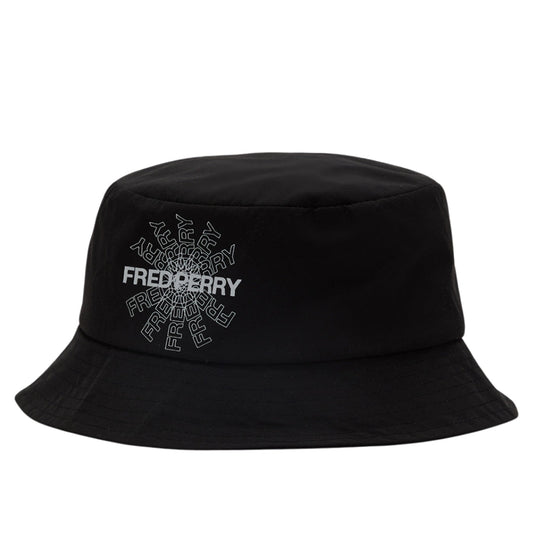 Fred Perry Graphic Print Logo Canvas Black Bucket Hat