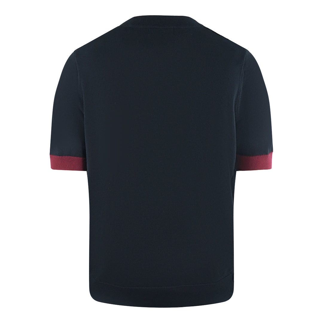 Fred Perry Contrast Trim Laurel Wreath Logo Knitted Navy Blue T-Shirt