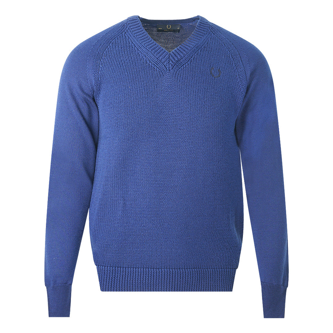 Fred Perry V-Neck Cable Blue Jumper