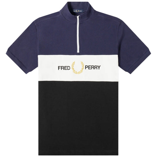 Fred Perry Zipped Funnel Neck Blue Polo Shirt - Nova Clothing