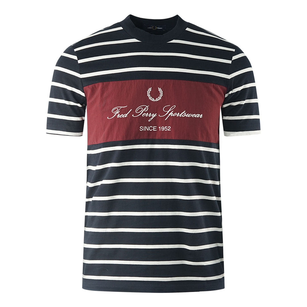 Fred Perry Embroidered Stripe Navy Blue T-Shirt