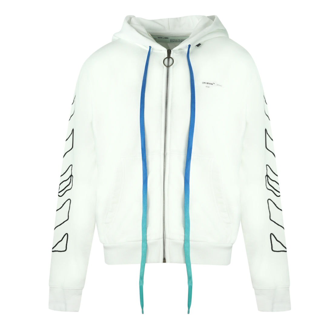 Off-White Scribble Design Long Drawstrings White Slim Zip-Up Hoodie