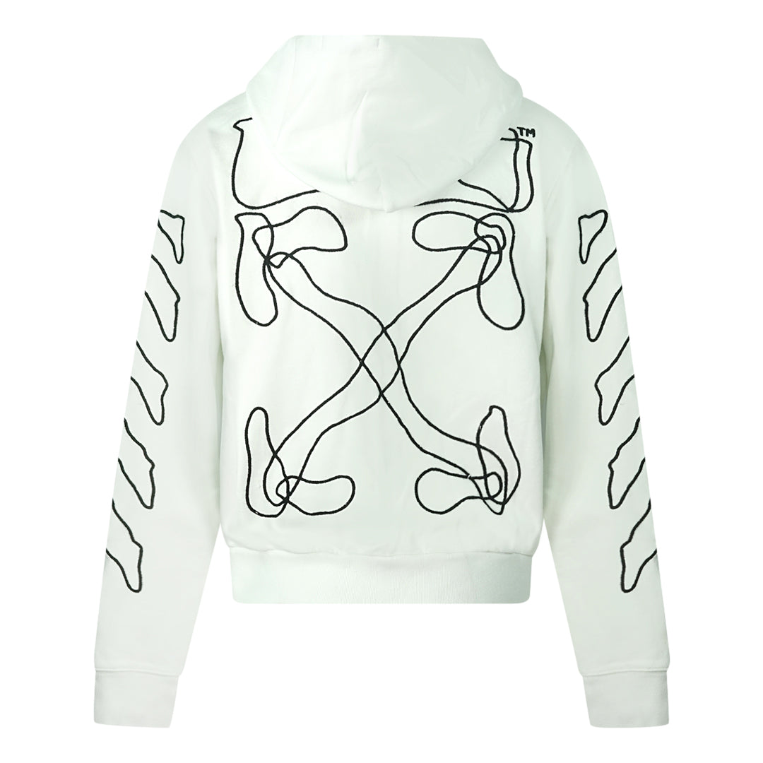 Off-White Scribble Design Long Drawstrings White Slim Zip-Up Hoodie