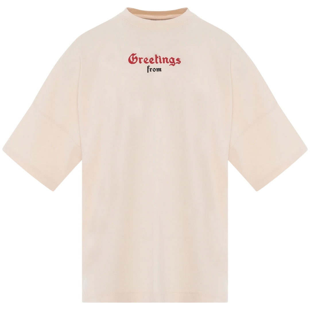 Palm Angels California Logo Oversized Fit Beige T Shirt