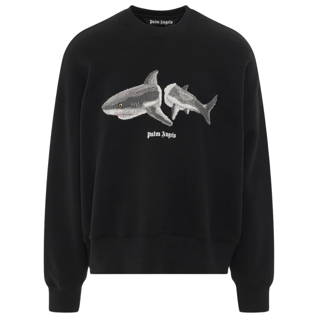 Palm Angels Split Shark Logo Black Sweatshirt - Style Centre Wholesale