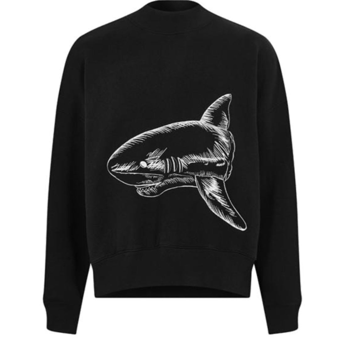 Palm Angels Split Shark Logo Crew Neck Black Sweater - Style Centre Wholesale
