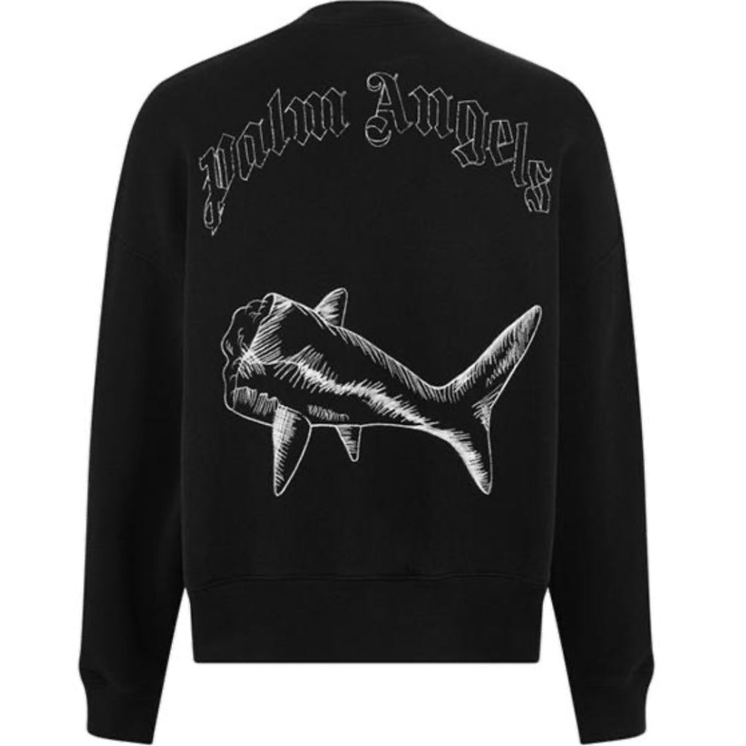 Palm Angels Split Shark Logo Crew Neck Black Sweater - Style Centre Wholesale