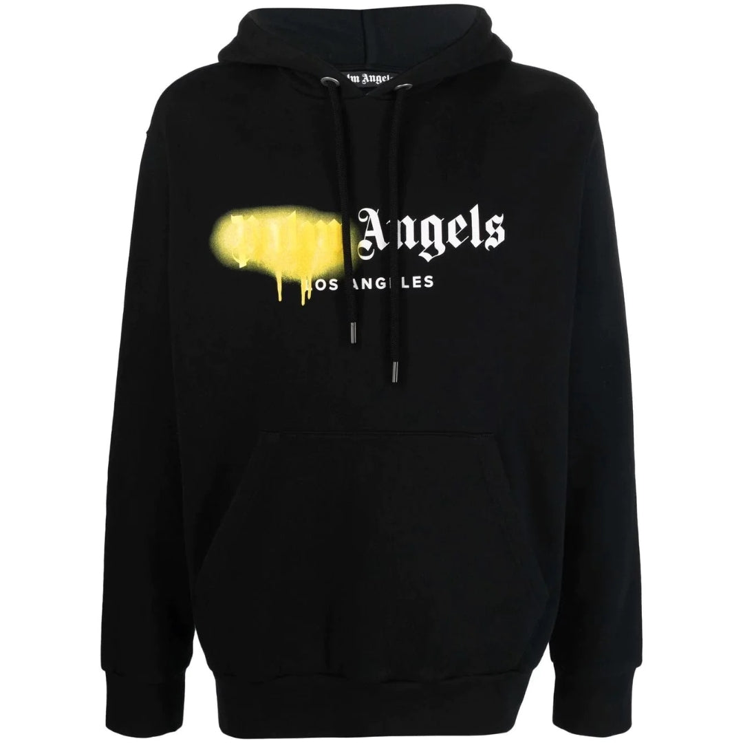 Palm Angels La Spray Paint Logo Black Hoodie - Style Centre Wholesale