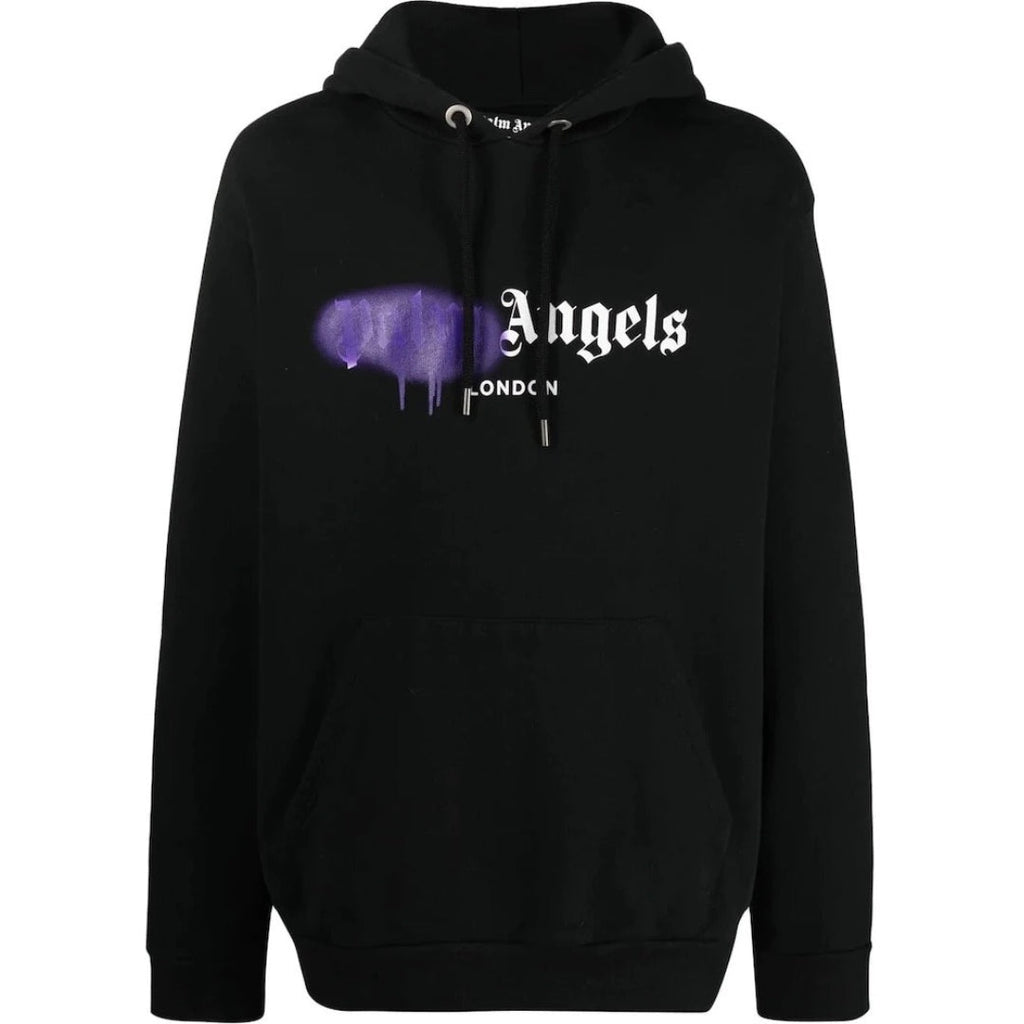 Palm Angels London Spray Paint Logo Black Hoodie - Style Centre Wholesale