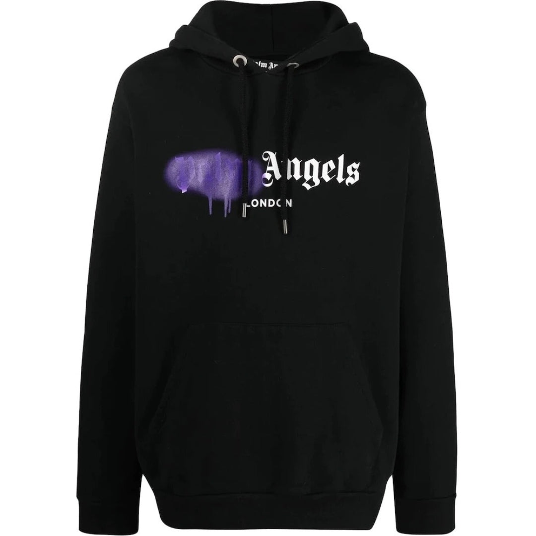 Palm Angels London Spray Paint Logo Black Hoodie - Style Centre Wholesale
