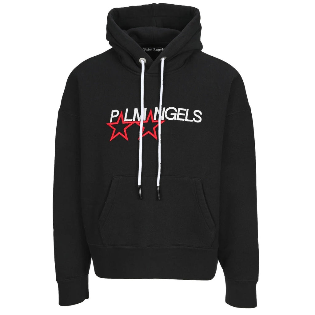 Palm Angels Embroidered Stars Logo Black Hoodie - Style Centre Wholesale