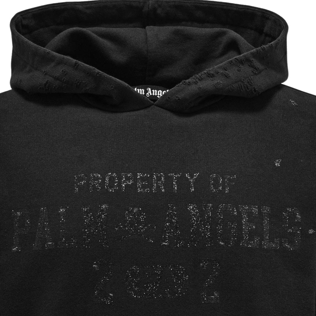 Palm Angels Damaged Logo Black Hoodie