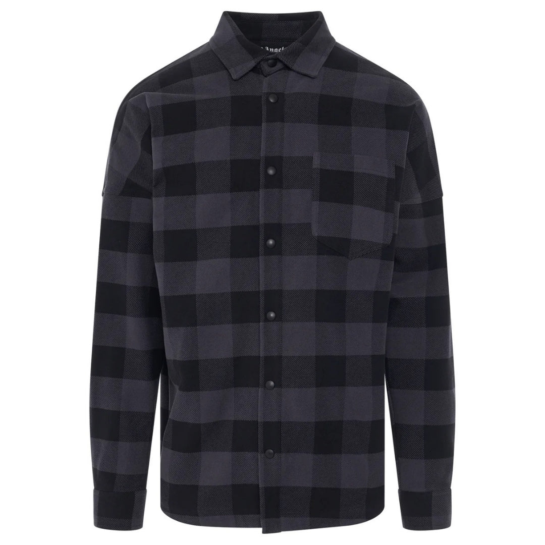 Palm Angels Curved Logo Checked Black Shirt - Style Centre Wholesale