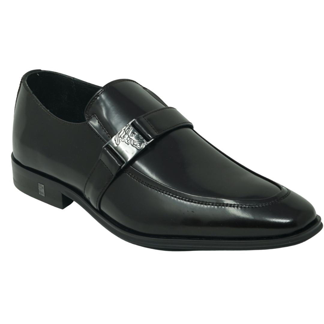 Versace Collection Buckle Logo Leather Brown Shoes - Nova Clothing